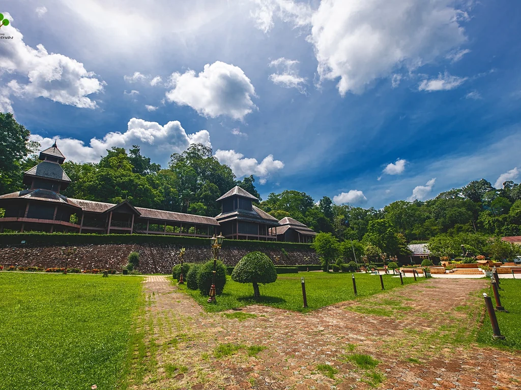 Reconstructed Rattana Rangsan Throne Hall and gardens in Ranong